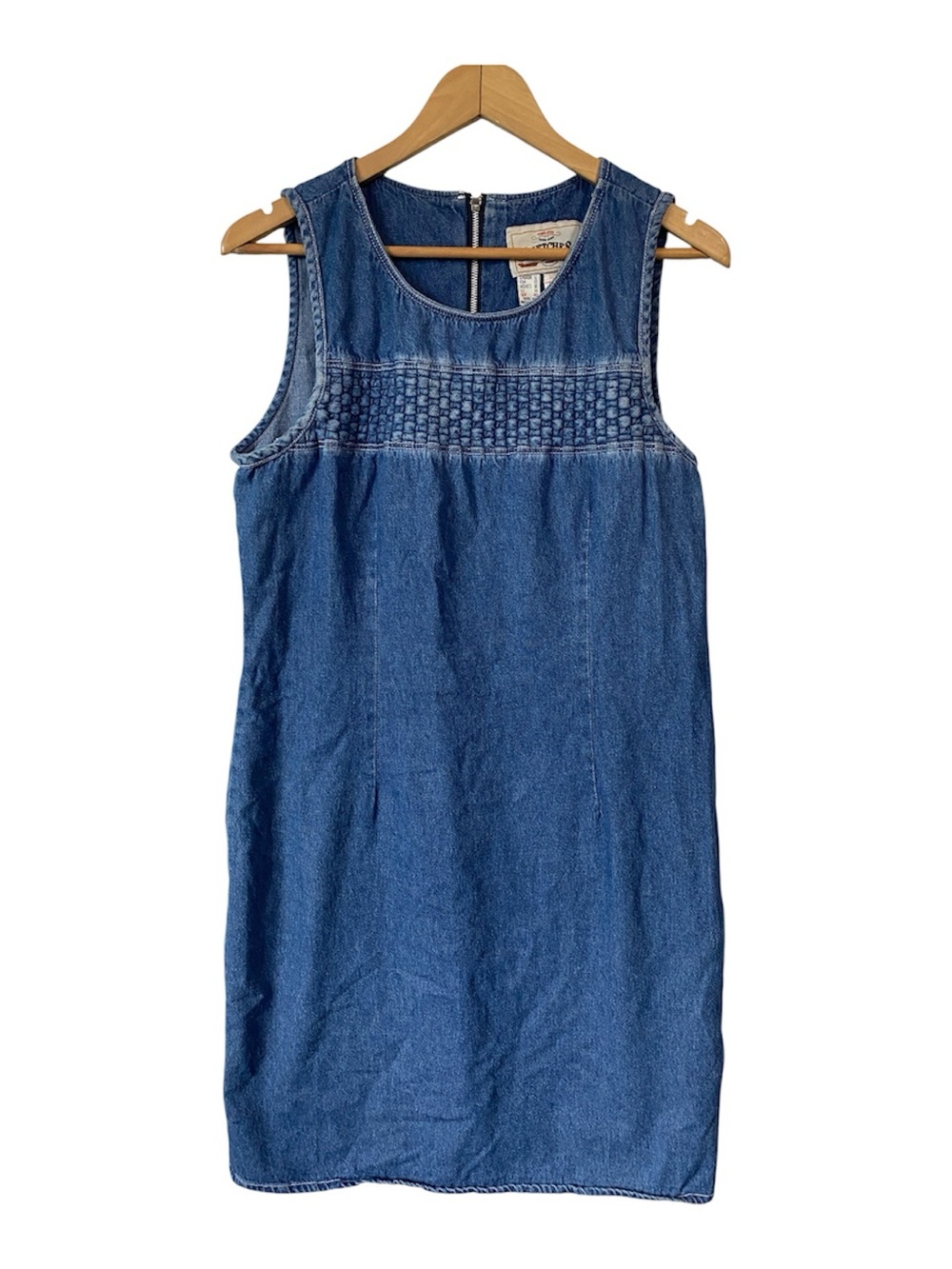 Vintage SKETCHES Denim Sleeveless Shift Dress Smocked Chest 10